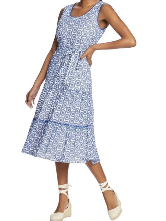Draper James Dresses & Skirts - DRAPER JAMES Eyelet Tiered Tank Midi Dress Sea Blue Belted Feminine Cottage Sz 8